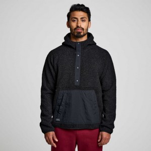 Mikina s Kapucnou Saucony Recovery Sherpa Pullover Panske Čierne | SK-NSORQBL