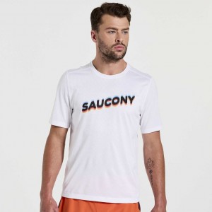 Tricko Saucony Stopwatch Graphic Kratke Sleeve Panske Biele | SK-ZISAXYG