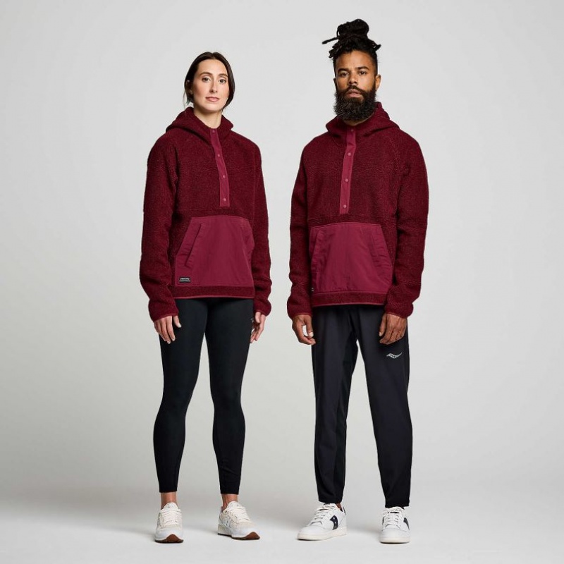 Mikina s Kapucnou Saucony Recovery Sherpa Pullover Panske Bordove | SK-RKEFHQA