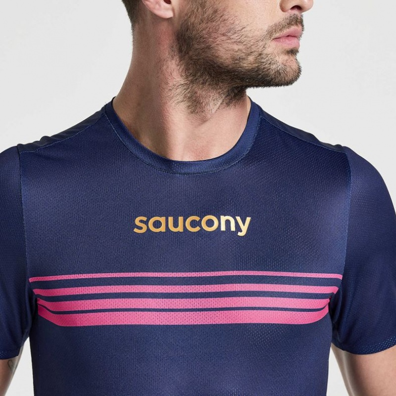 Tricko Saucony Elite Kratke Sleeve Panske Námornícka Modrá | SK-CVTYWUJ