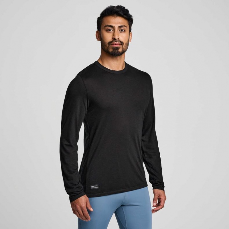 Tricko Saucony Peregrine Merino Long Sleeve Panske Čierne | SK-RJBHUFG