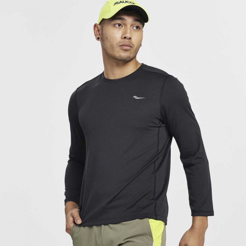 Tricko Saucony Stopwatch Long Sleeve Panske Čierne | SK-ILZKUCO